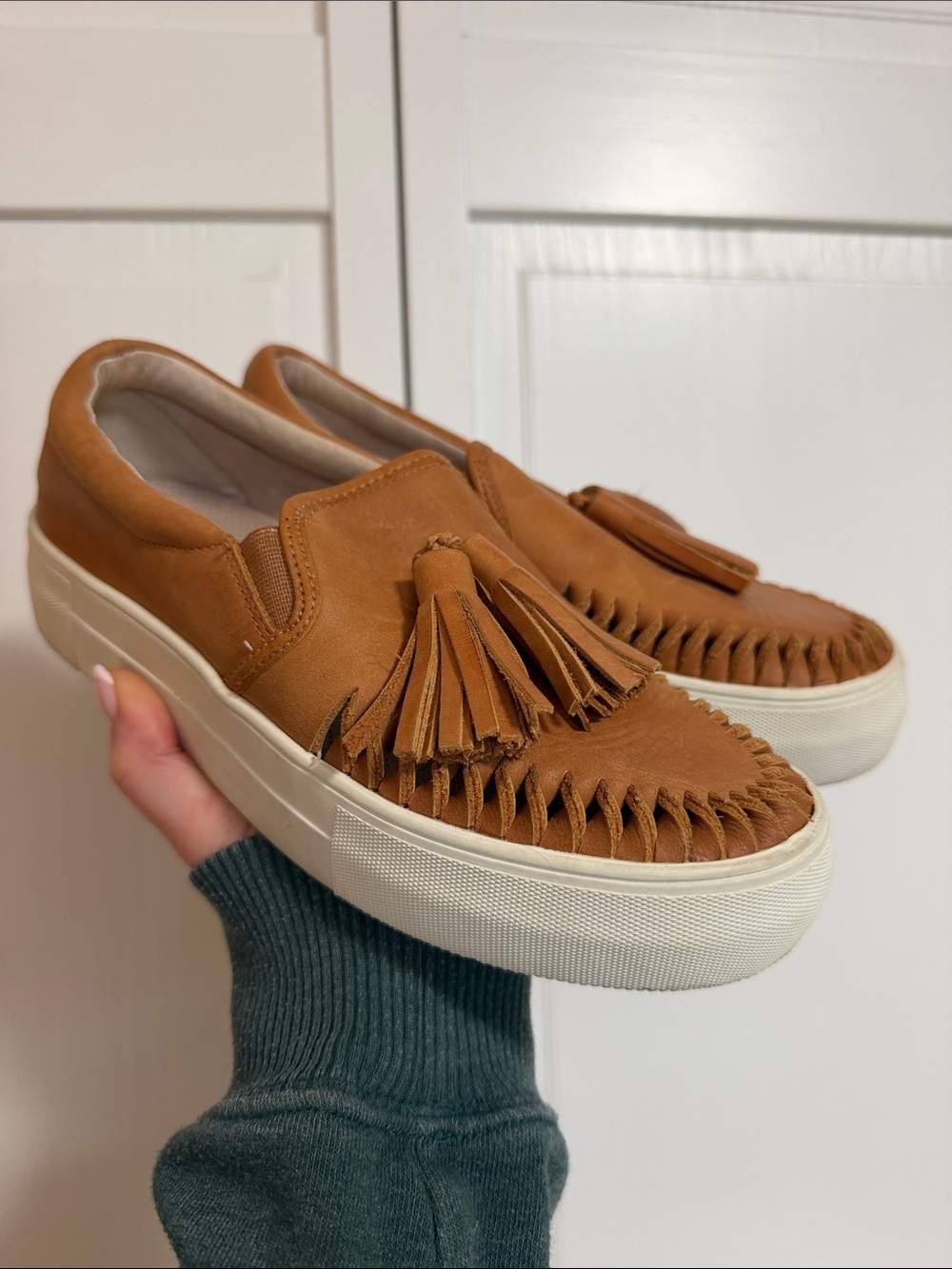 Vince Camuto Brown Tassel Slip-On Platform Loafers
